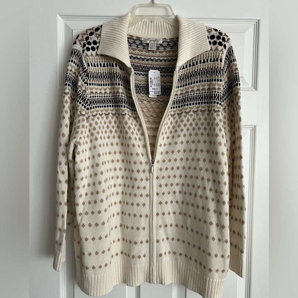 CJ Banks NWT Fair Isle Print zip front sweater 2X
